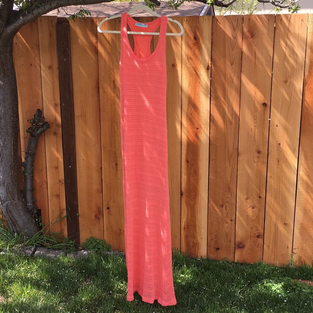 Coral knit maxi dress